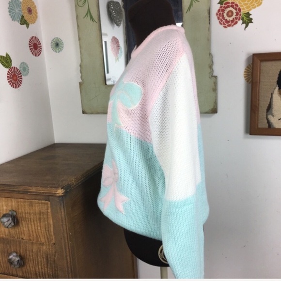 80s Pastel Sweater Fairy Kei Bows Oversized Kawaii - Picture 6 of 8